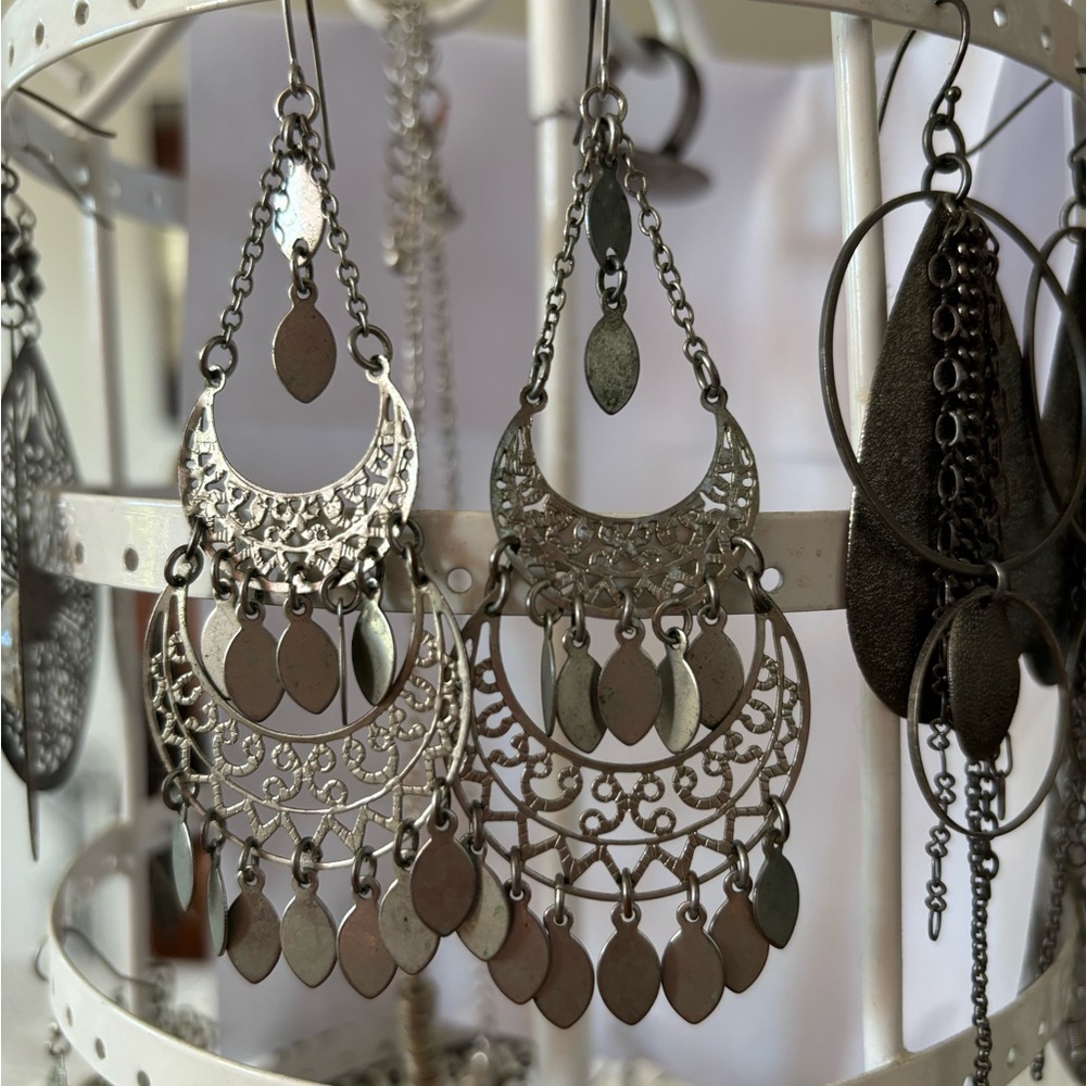 Silver Bohemian Chandelier Earrings